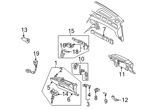 2004 Acura RL Glove Box Switch, Trunk Opener Main Diagram for 35810-SZ3-003