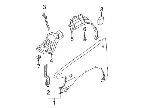 1996 Nissan Pathfinder Fender & Components Protector-Front Fender, Front RH Diagram for 63844-0W000