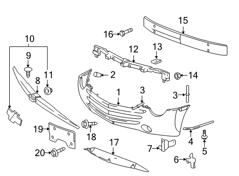 2006 Chevrolet SSR Front Bumper Cover Molding Screw Diagram for 11518266