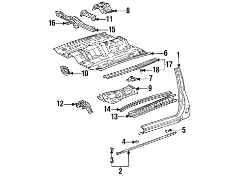 1992 Toyota Paseo Rocker Panel Pan, Front Floor Diagram for 58111-16903