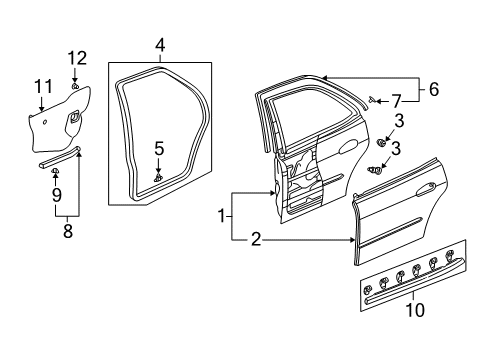 2002 Acura MDX Rear Door Sub-Seal, Right Rear Door Diagram for 72825-S3V-A01