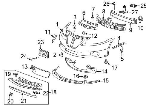 2009 Pontiac G6 Automatic Temperature Controls Front Bumper Grille Emblem Diagram for 22689321