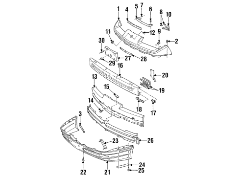 1996 Saturn SC1 Front Bumper Absorber Retainer Diagram for 21077131