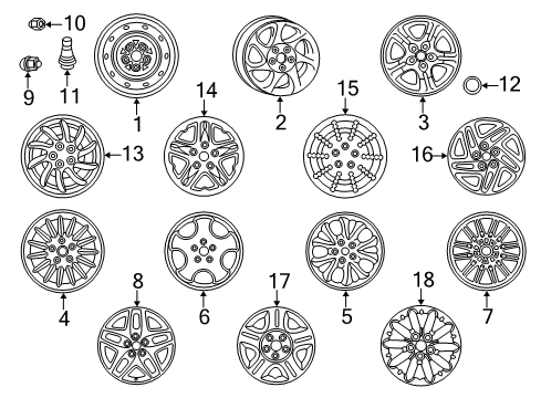 2004 Dodge Intrepid Wheels, Covers & Trim Wheel Center Cap Diagram for 4782792AA