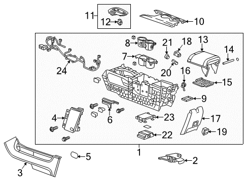 2013 Chevrolet Malibu Center Console Console Asm-Front Floor *Jet Black Diagram for 22909538