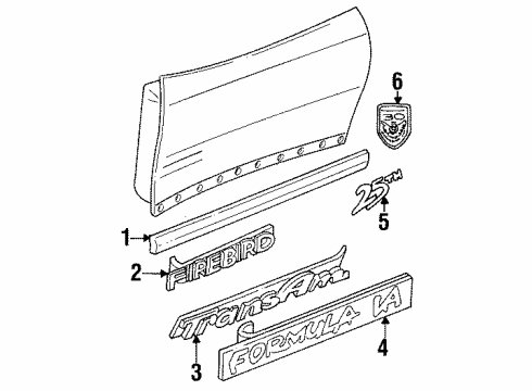 1994 Pontiac Firebird Exterior Trim - Door Molding, Front Side Door Center Diagram for 10166786