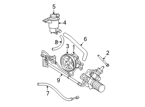 2006 Mercury Grand Marquis P/S Pump & Hoses, Steering Gear & Linkage Reservoir Assembly Diagram for 8W7Z-3E764-A