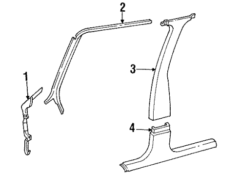1994 Chevrolet Lumina Interior Trim - Roof Molding-Body Hinge Pillar Trim Garnish *Saphire V/Dark Diagram for 10073104