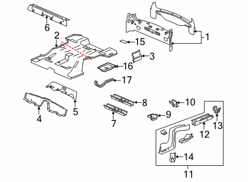 Diagram for 2006 Cadillac SRX Rear Body Panel, Floor & Rails