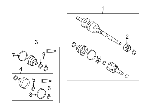 2010 Pontiac Vibe Drive Axles - Front Boot Kit, Front Wheel Drive Shaft Tri-Pot & Cv Joint Diagram for 19204684