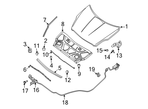 2013 Nissan Altima Hood & Components Male Hood Lock Diagram for 65601-ZX60A