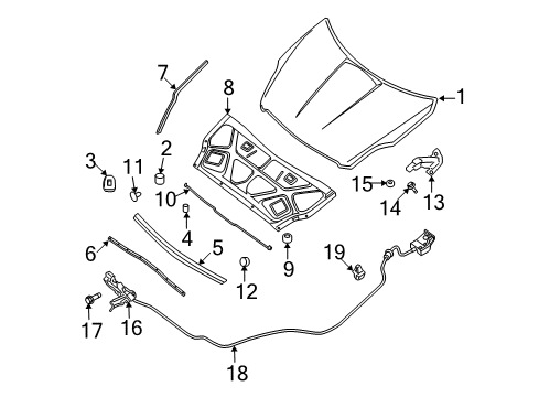 2013 Nissan Altima Hood & Components Male Hood Lock Diagram for 65601-9HP0D