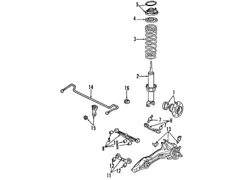 1991 Acura Integra Rear Suspension Components, Lower Control Arm, Upper Control Arm, Stabilizer Bar Base, Rear Shock Absorber Mounting (Showa) Diagram for 52675-SK7-004