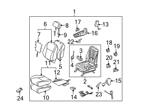 Diagram for 2010 Toyota Highlander Passenger Seat Components 
