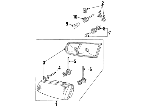 1997 Ford Windstar Bulbs Headlamp Assembly Diagram for F58Z-13008-A