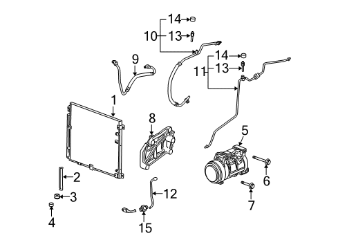 2007 Cadillac STS A/C Condenser, Compressor & Lines Bracket-A/C Compressor Diagram for 12567478