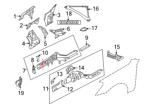 2020 Nissan 370Z Structural Components & Rails Plate-Closing, Front Side Member LH Diagram for 75131-JJ90A
