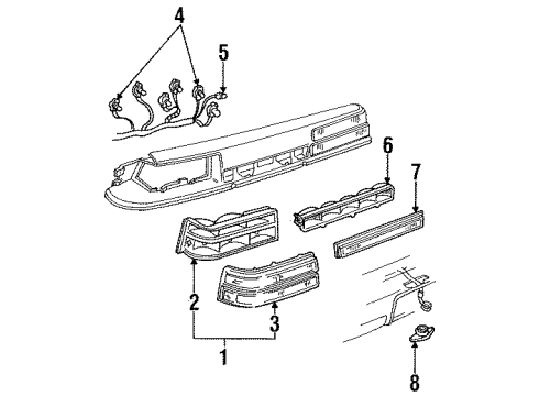 1989 Pontiac Grand Am Rear Combination Lamps, Backup Lamps, License Lamps LENS, Tail Lamp Diagram for 16509862