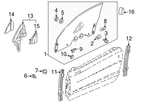 2005 Acura NSX Glass - Door Garnish, Right Rear Sash Holder (Black) Diagram for 72243-SL0-003ZA