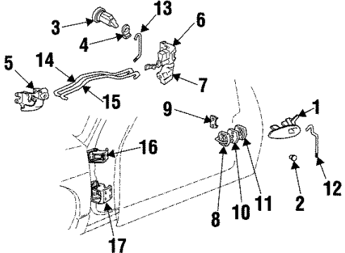 2001 Oldsmobile Intrigue Rear Door Rod-Front Side Door Inside Handle Diagram for 10439187