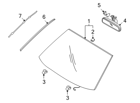 2004 Kia Amanti Windshield Glass, Exterior Trim Inside Rear View Mirror Assembly Diagram for 851013F500