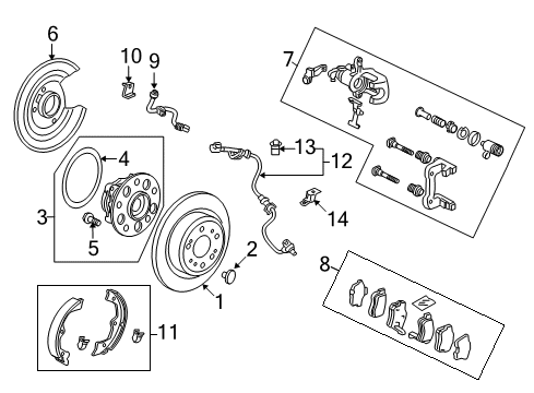 2012 Acura TL Rear Brakes Hose Set, Right Rear Brake Diagram for 01466-TK4-A00