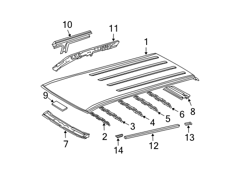 2003 Toyota 4Runner Roof & Components Rear Header Diagram for 63019-35010