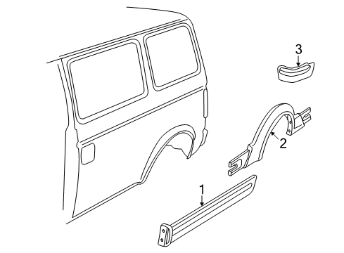 1997 GMC Safari Exterior Trim - Side Panel Corner Molding Diagram for 15751108