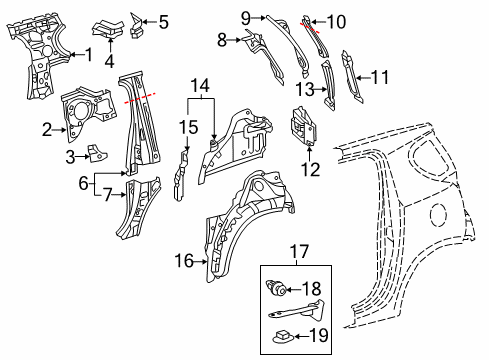 2013 Scion iQ Inner Structure - Quarter Panel Trough Diagram for 61035-74010