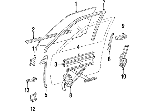 1985 Toyota Corolla Front Door - Glass & Hardware Guide Channel Diagram for 67401-12200