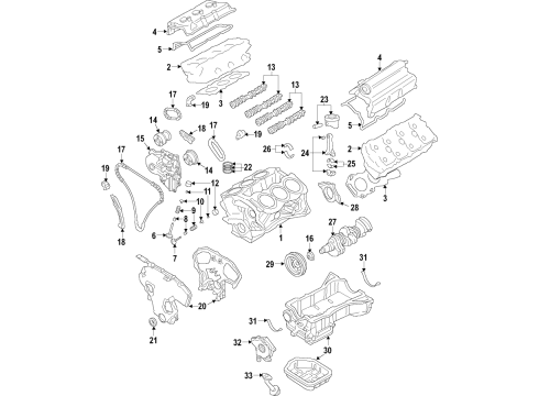 2017 Nissan Maxima Engine Parts, Mounts, Cylinder Head & Valves, Camshaft & Timing, Variable Valve Timing, Oil Cooler, Oil Pan, Oil Pump, Crankshaft & Bearings, Pistons, Rings & Bearings Cover Assy-Front Diagram for 13500-JA11B