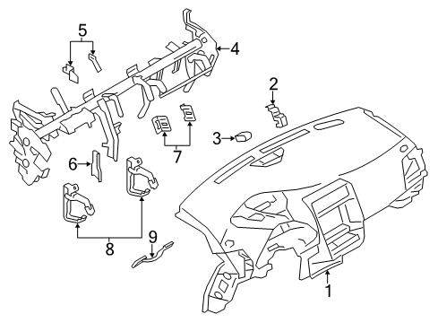 2012 Nissan Leaf Cluster & Switches, Instrument Panel Cover RH Diagram for 48567-EN00A