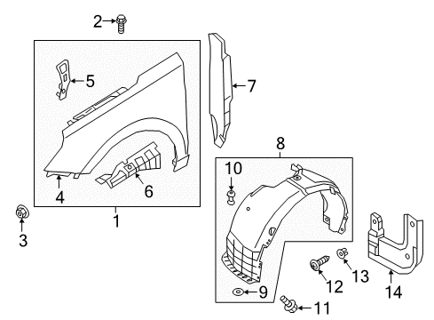 2020 Hyundai Elantra GT Fender & Components Front Wheel Guard Assembly, Right Diagram for 86812-G3000