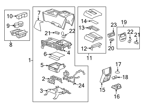 2010 GMC Sierra 1500 Center Console Console Assembly Diagram for 19329539