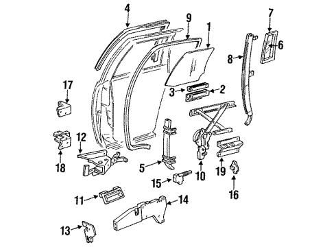 1995 Buick Roadmaster Rear Door - Glass & Hardware Hinge Asm-Rear Side Door Lower Diagram for 16622806