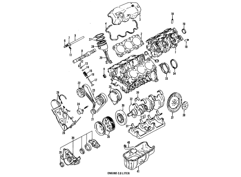 1992 Plymouth Voyager Engine Parts, Mounts, Cylinder Head & Valves, Camshaft & Timing, Oil Pan, Oil Pump, Balance Shafts, Crankshaft & Bearings, Pistons, Rings & Bearings Case-Cylinder Block Diagram for MD304293