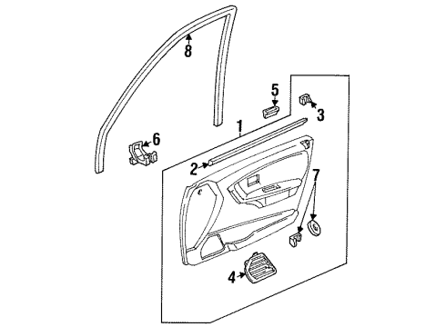 1992 Honda Civic Interior Trim - Front Door Weatherstrip, FR. Door (Inner) Diagram for 72335-SR4-003