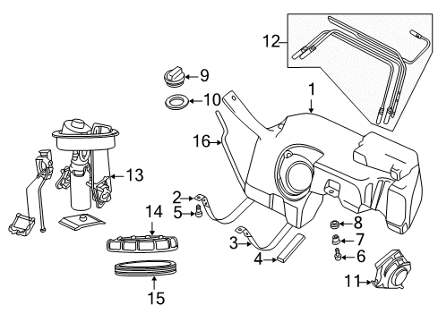 1996 BMW Z3 Senders Plastic Fuel Tank With Filler Pipe Diagram for 16111184218