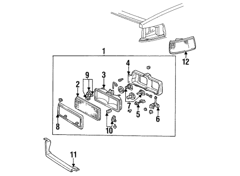 1989 Cadillac Fleetwood Headlamp Components, Corner & Side Marker Lamps Composite Headlamp Assembly Diagram for 16509756