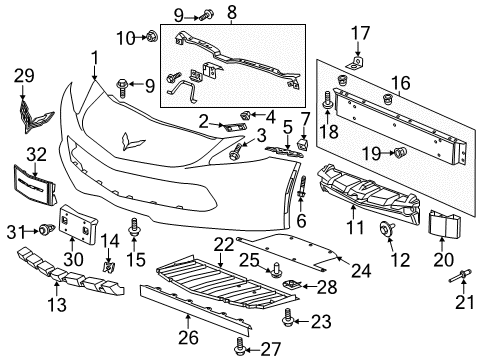 2014 Chevrolet Corvette Front Bumper Impact Bar Stud Diagram for 11611465