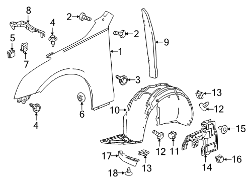 2017 Cadillac ATS Fender & Components Splash Shield Diagram for 23218958