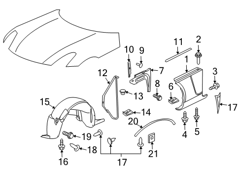 2008 Saturn Sky Fender & Components, Exterior Trim Fender Liner Diagram for 25831933