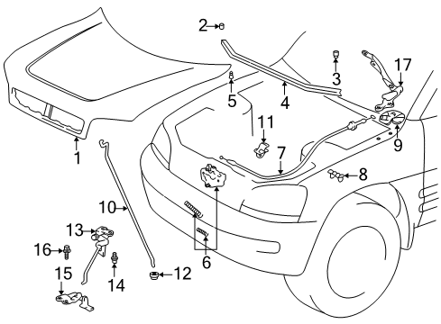 1998 Toyota RAV4 Hood & Components Release Cable Diagram for 53630-42030