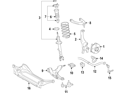 2018 Lexus RC350 Front Suspension Components, Lower Control Arm, Upper Control Arm, Ride Control, Stabilizer Bar Front Axle Hub Sub-Assembly, Left Diagram for 43550-30051