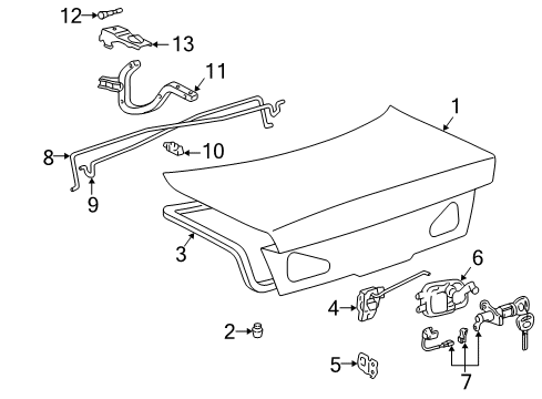 2001 Lexus ES300 Trunk Luggage Compartment Lock Cylinder & Key Set Diagram for 69055-33220