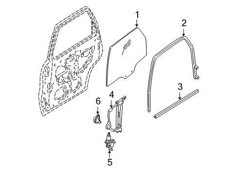 2003 Ford Escape Rear Door Door Glass Diagram for 5L8Z-7825712-AA