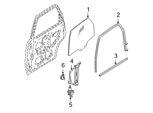 2003 Ford Escape Rear Door Door Glass Diagram for YL8Z-7825713-BA