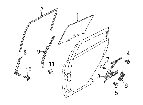 2017 Nissan Juke Rear Door Glass Run-Rear Door Window RH Diagram for 82330-1KA1A