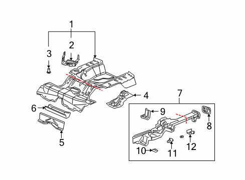2004 Saturn Ion Rear Body - Floor & Rails Support Asm, Battery Tray Diagram for 22711903