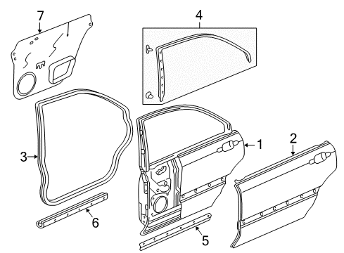 1997 Acura RL Rear Door Sub-Seal, Left Rear Door Diagram for 72865-SZ3-003